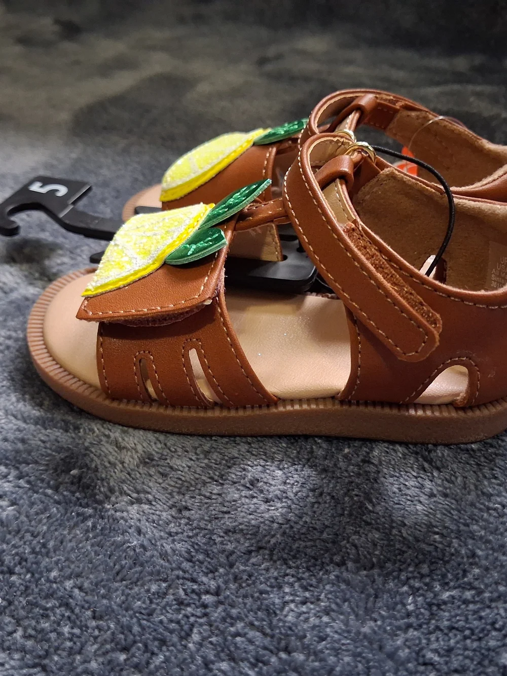 NWT Wonder Nation Lemon Glitter Sandals Brown/Yellow/Green Girls 5